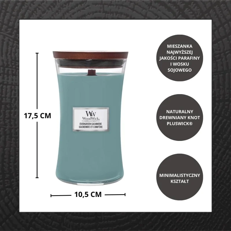 WoodWick Evergreen Cashmere duża świeca zapachowa skwierczący knot 610g