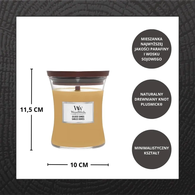 WoodWick Gilded Sands średnia świeca zapachowa skwierczący knot 275g
