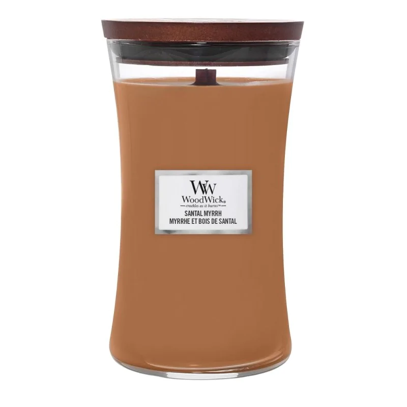 WoodWick Santal Myrrh duża świeca zapachowa skwierczący knot 610g